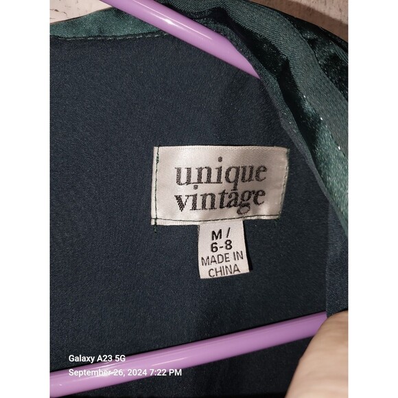 Unique Vintage Green Striped Dress Medium 6-8 - Picture 4 of 6